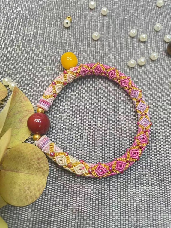 Secret Garden Vine ---- Pink & Gold with Red Agate Bead