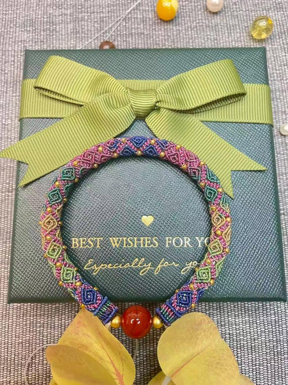 Secret Garden Vine ---- Pink base  green, blue, gold, purple flower with Red Agate Bead