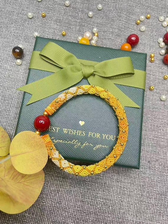 Secret Garden Vine -----  Yellow & Gold with Red Agate Bead