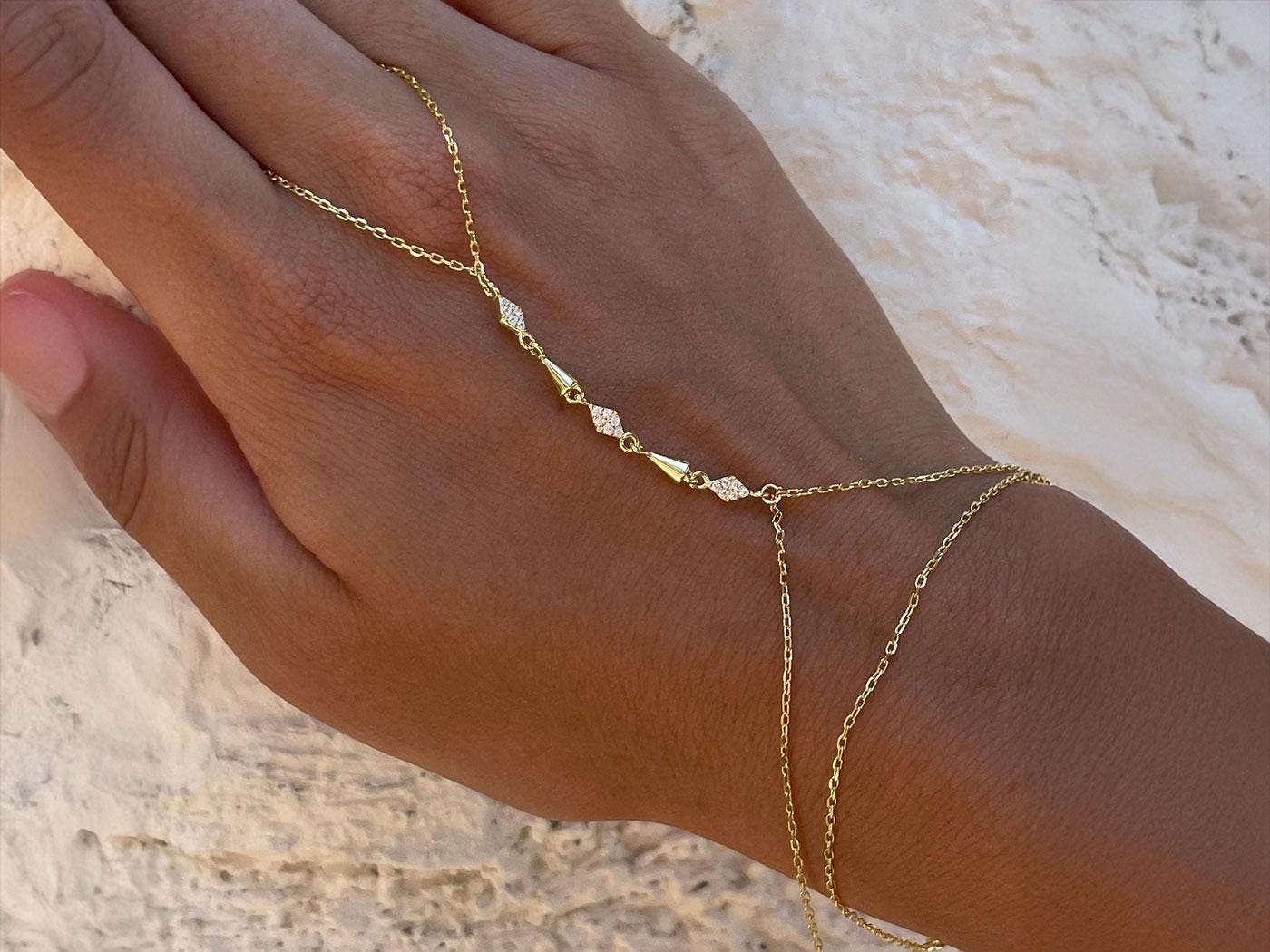Bracelet Main Chaîne à Anneau Réglable Or - Acier Inoxydable - Neuf Avec étiquettes