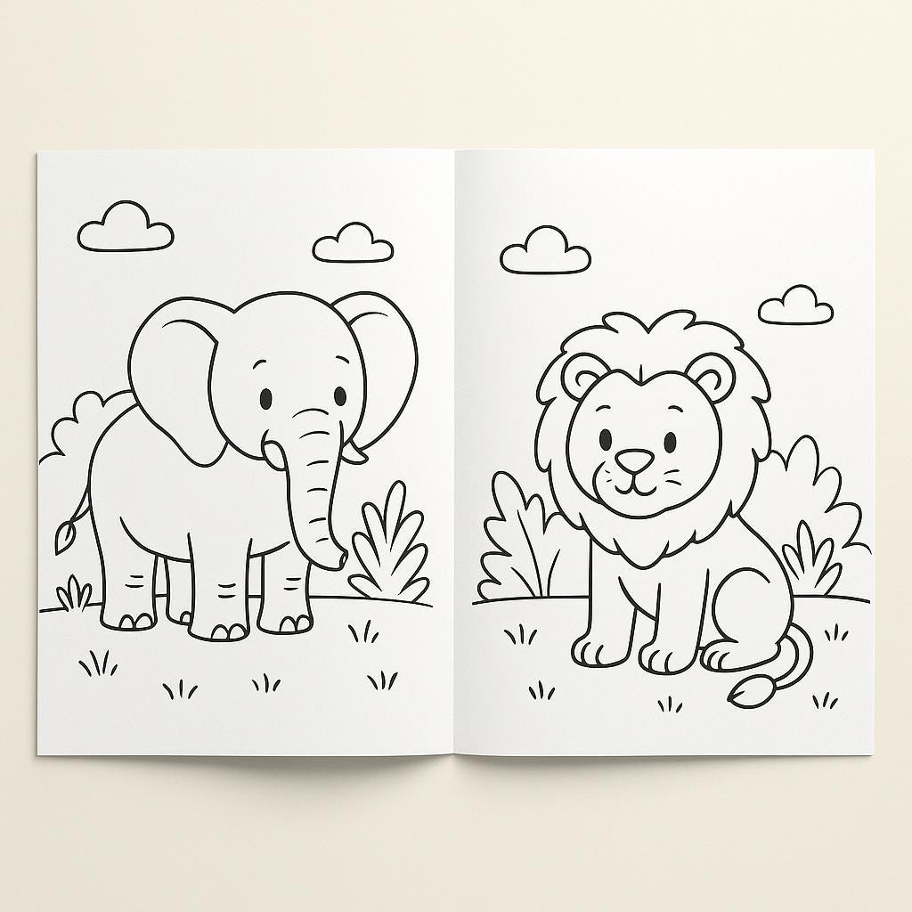 Kawaii Safari Animals Coloring Book for Kids, 20 Wildlife Coloring ...