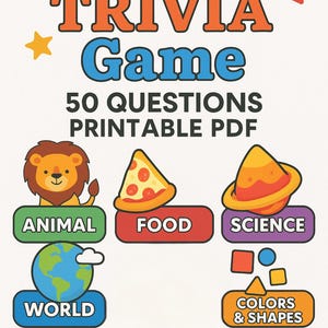 Kids Trivia Cards 50 Printable Questions & Answers, Fun Family Game
