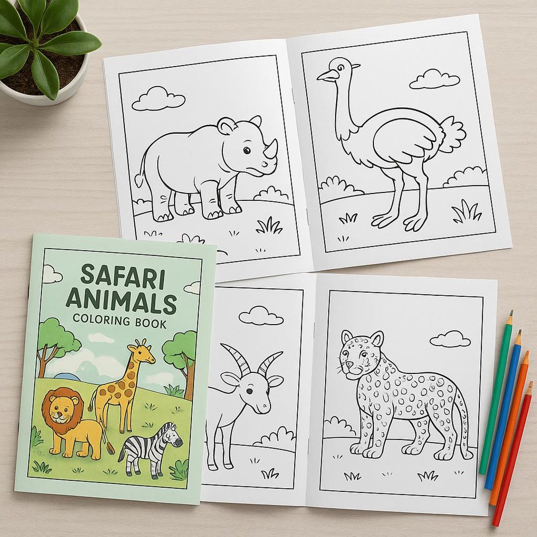 Kawaii Safari Animals Coloring Book for Kids, 20 Wildlife Coloring ...