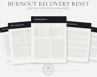 Burnout Recovery Workbook | Guided Self Care Journal | Stress Relief Printable PDF | Mindfulness Workbook