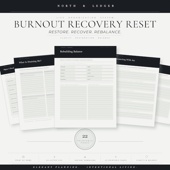 Burnout Recovery Workbook PDF | Burnout Journal Printable | Mental Wellness Planner | Self Care Journal Bundle