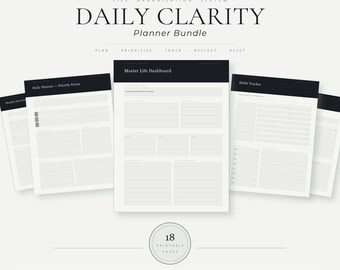 18-Page Daily Clarity Planner Bundle | Printable Life Organization System | Habit Tracker & Productivity Planner PDF