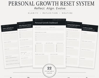 Personal Growth Reset System | 22 Printable Self-Reflection & Mindset Pages | Intentional Living Planner | Personal Development Workbook