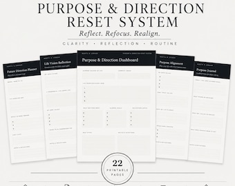 Purpose and Direction Reset System Printable Planner Bundle | Life Vision Workbook | Personal Growth Planner | Goal Setting & Reflection PDF