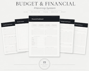 22-Page Budget and Financial Planning System | Printable Budget Planner Bundle | Expense & Savings Tracker PDF