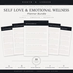Self Love & Emotional Wellness Printable Bundle | Self Care Workbook | Self Worth Planner | Guided Reflection Journal PDF