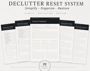 Declutter Reset System | 22 Printable Decluttering & Organization Pages | Minimalist Home Planner | Intentional Living Reset Bundle