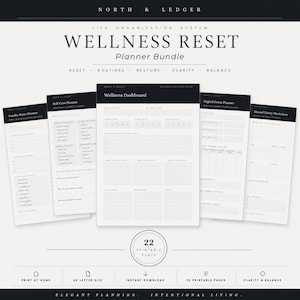 Wellness Reset Planner Bundle | 22 Printable Wellness Pages | Self Care Planner | Digital Detox Planner | Habit Tracker | Mental Wellness