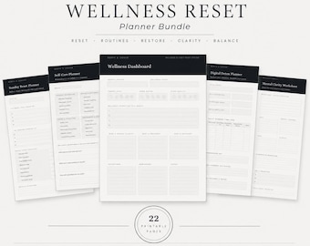 Wellness Reset Planner Bundle | 22 Printable Wellness Pages | Self Care Planner | Digital Detox Planner | Habit Tracker | Mental Wellness