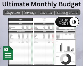 Rastreador de presupuesto digital Ultimate Grey con fondos de amortización y registro de transacciones