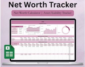 Calculadora de patrimonio neto digital en rosa en Hoja de cálculo de Google