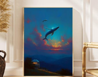 Surreal Whale Art Print: Dreamy Ocean Sky Canvas Poster