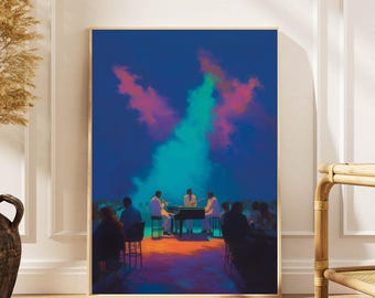 Surreal Poker Night Art Print: Vibrant Casino Card Game Poster