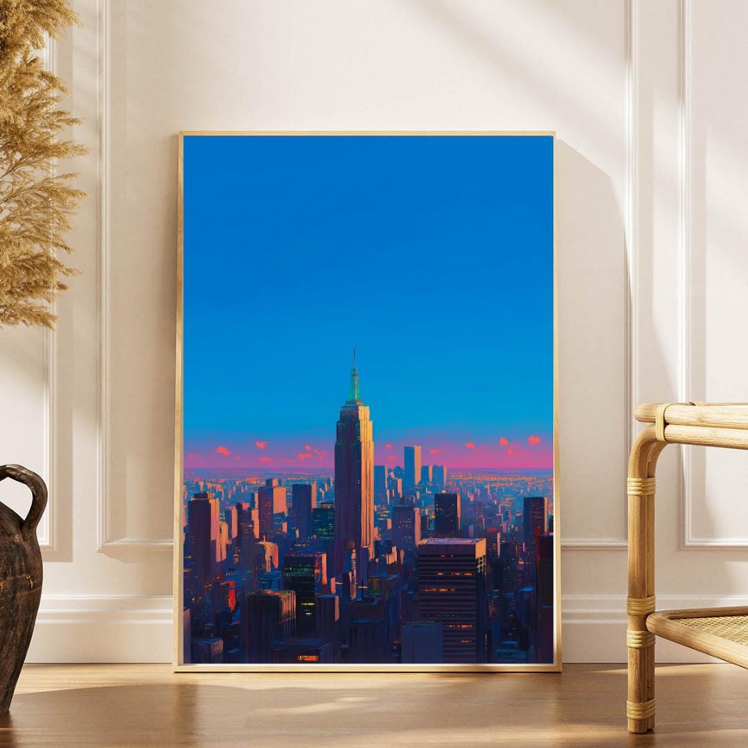 Empire State Building Sunset Print: Modern New York City Skyline Wall ...