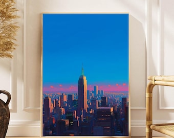 Empire State Building Sonnenuntergang Poster: Moderne New York City Skyline Wandkunst
