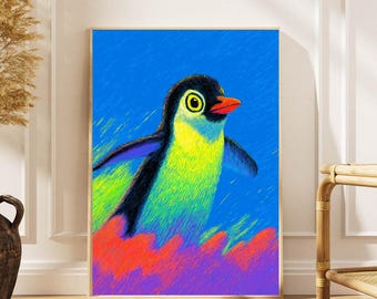Impressionist Penguin Potrait Art Print: Colorful Portrait Poster | Vibrant Animal Wall Art | Animal Lovers Gift
