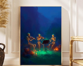Skeleton Band Halloween Poster: Spooky Violin Trio