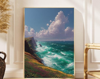 Coastal Cliffs and Ocean Waves Wall Art – Seaside Landscape Poster