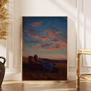 Woman Laying on Bed at Sunset - Woman Wall Art, Sunset Poster, Impressionistic Art, Flower, Wall Art, Home Decor, Birthday Gifts, Gifts