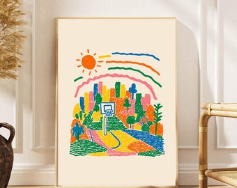 Basketball Feld Kunst Druck: Bunte Linien Kunst | Lebendige Wohnkultur