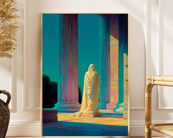 Ancient Greek Statue Poster: Classical Temple Ruins Art