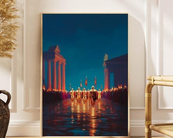Roman Empire Art Poster: Torchlit Procession, Ancient History Decor