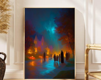 Halloween Night Street Poster: Creepy Gothic Home Decor