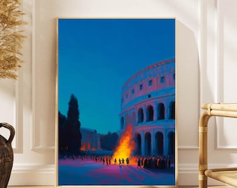 Poster Romeinse colosseum-brandceremonie: muurkunst oud Rome