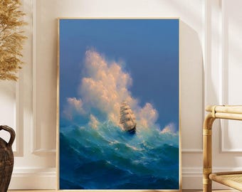 Stormy Ocean Ship Print: Dramatic Impressionist Seascape Wall Art