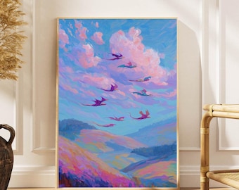 Surreal Fantasy Dragon Art Print: Impressionist Fantasy Home Decor | Dragon Wall Art