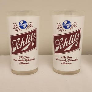 Set of 4 Vintage Schlitz Beer Glasses – Retro Brewery Logo Barware for Man Cave or Home Bar