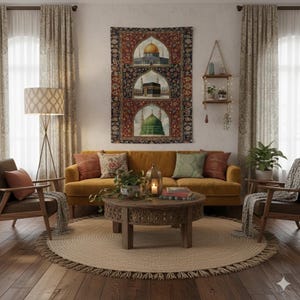 Drei heilige Moscheen Wandteppich | Islamische Ottoman Muster Gebetsraum Dekor