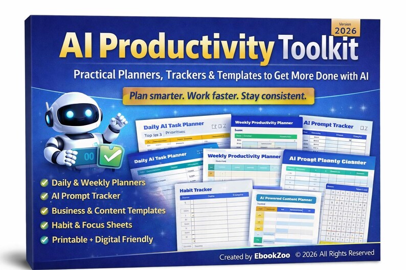 AI Productivity Playbook 2026 | ChatGPT Prompts, Planners & Trackers (Digital Download, MRR/PLR Rights Included) image 4