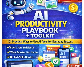 AI Productivity Playbook 2026 | ChatGPT Prompts, Planners & Trackers (Digital Download, MRR/PLR Rights Included)