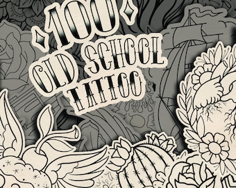 100+ Traditional Tattoo Linework SuperBundle | Old School Flash Sheet | Procreate | Tattoo Designs Pack