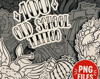 100+ Traditional Tattoo Linework SuperBundle | Old School Flash Sheet | NPC | Tattoo Designs Pack