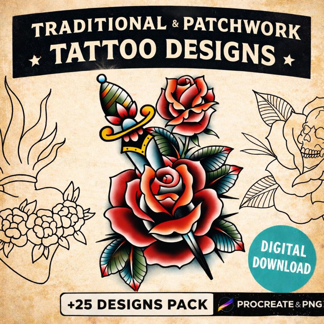 Old School Core – Traditional Tattoo Flash Procreate Pack | Tattoo ...