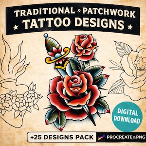 Old School Core – Traditional Tattoo Flash Procreate Pack | Tattoo Stamps | Classic American Traditional