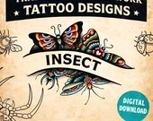 Traditional Insect Tattoo Flash Sheet – Creepy Crawlers Bug Tattoo Designs – American Traditional Flash