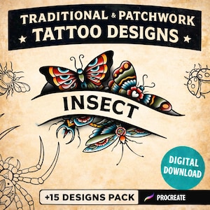 Traditional Insect Tattoo Flash Sheet – Creepy Crawlers Bug Tattoo Designs – American Traditional Flash