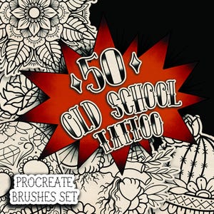 50 Traditional Tattoo Linework Bundle | Old School Flash Sheet | Procreate | Tattoo Designs Pack