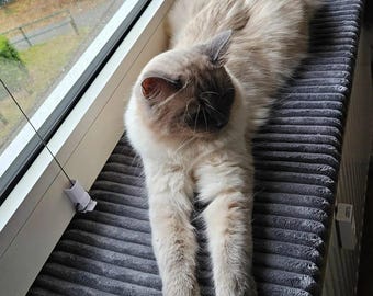 Custom Velvet Windowsill Cat Bed, Handmade Cat Perch, Made to Order Cat Window Seat, windowsill bed, window sill