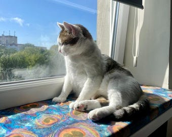 Custom Velvet Windowsill Cat Bed, Handmade Cat Perch, Made to Order Cat Window Seat, windowsill bed, window sill