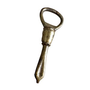 Vintage Solid Brass Bottle Opener – Rustic Barware Tool w/ Patina Collectible