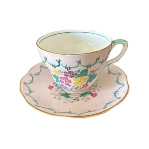 Vintage Foley Bone China Teacup & Saucer Floral Garland Pattern v2441