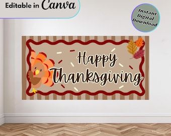 Happy Thanksgiving Banner Template | Canva Digital Download | Holiday Banner